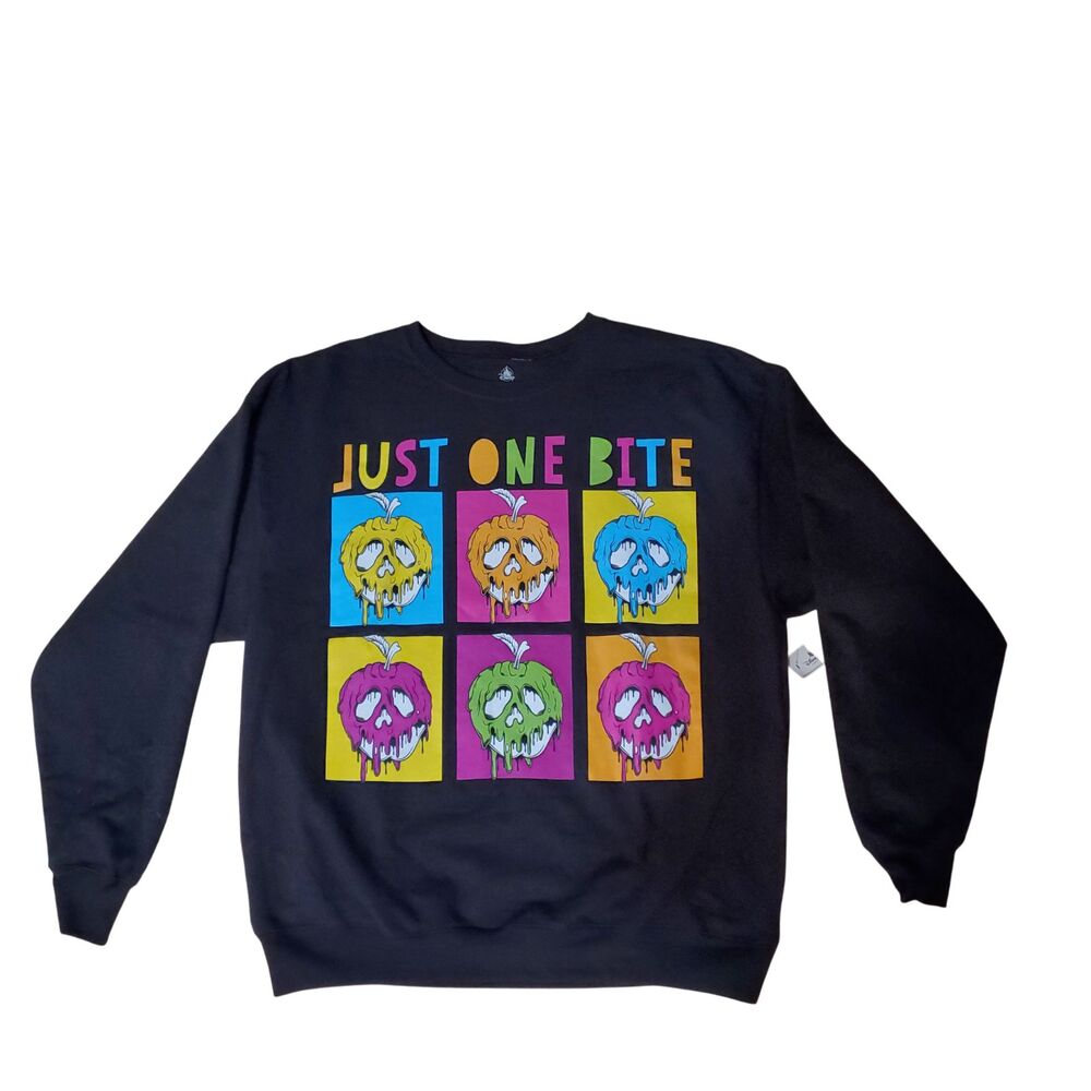 NWT Disney Villains Just One Bite Black Graphic Sweatshirt Size L Neon Pop-Art